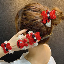 Red crystal head rope South Korea Import delicately elastic hair ring shiny drill hair rope leather fascia leather jacket hair ornaments