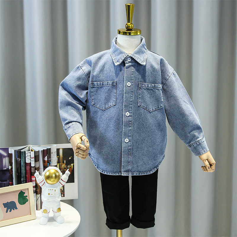 Boys spring denim jacket 2022 new children's fashion shirt top children's spring and autumn lapel top trend