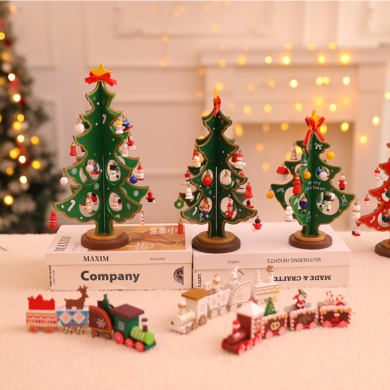 Christmas tree home desktop decoration diy small mini can store wooden three-dimensional small tree Christmas decorations