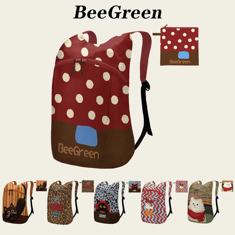 Beegreen Original Illustration Ultra-Soft Backpack for Women, Water-Repellent, Foldable, Lightweight, Travel Storage, Casual Beegreen Original Illustration Ultra-Soft Backpack for Women, Water-Repellent, Foldable, Lightweight, Travel Storage, Casual