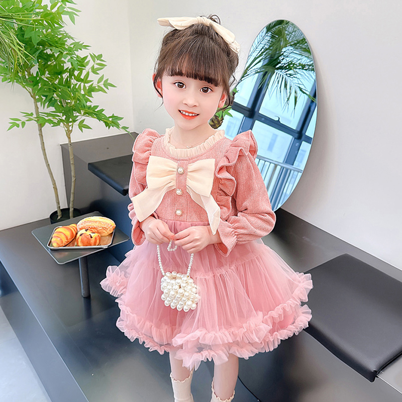 Han Fan Girl Yellow Princess Wears Long sleeve Spring Fall Dress Baby Lace Fragrance Small Fragrance Dress Spring