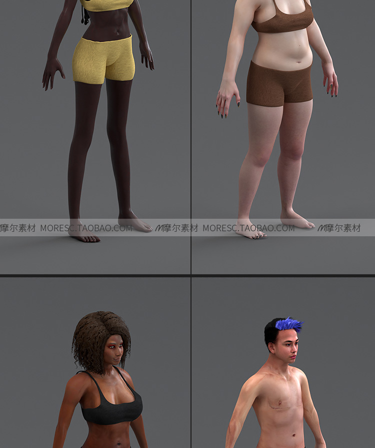 图片[4]-blender 人物男女角色站立站姿模型素材t pose 带骨骼绑定附带obj MX727-cg男孩