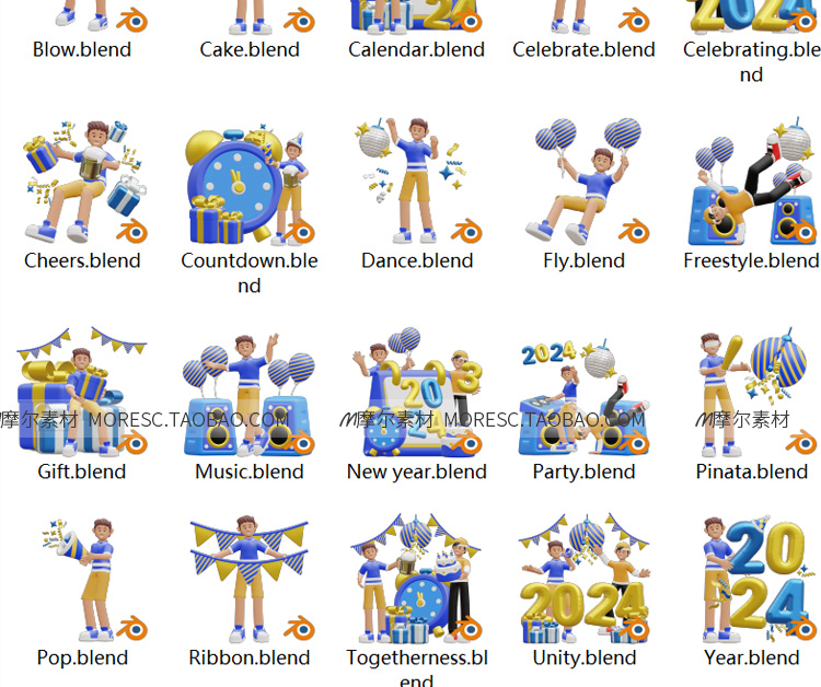 图片[7]-20个Blender模型2024新年人物fbx庆祝节日礼物气球时钟c4d素材png MX696-cg男孩