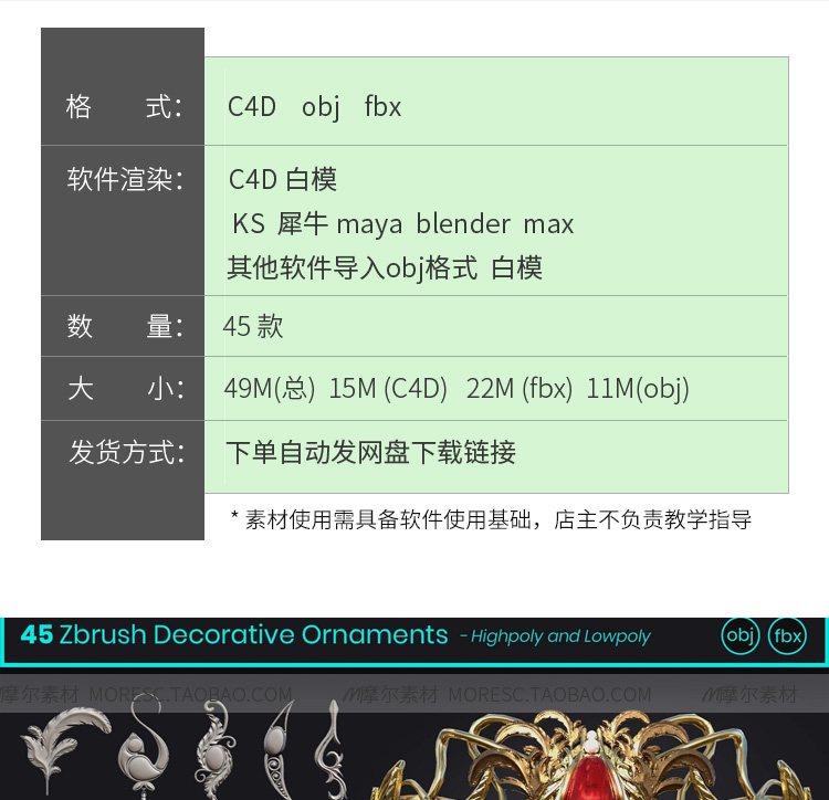 图片[2]-首饰珠宝装饰雕花吊坠首饰配件组件C4D模型3D素材fbx obj无材质-cg男孩