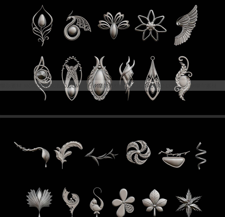 图片[4]-首饰珠宝装饰雕花吊坠首饰配件组件C4D模型3D素材fbx obj无材质-cg男孩