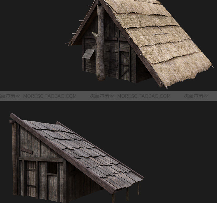 图片[4]-C4D/blender中世纪乡村风房屋茅草房子建筑3d模型带材质贴图MX397-cg男孩