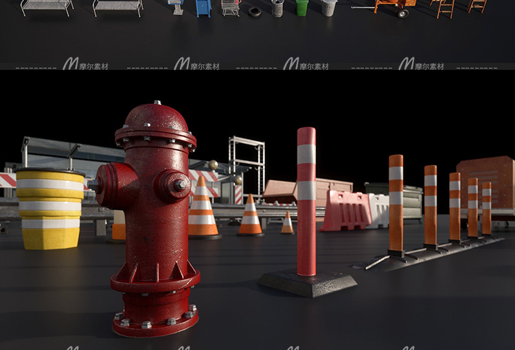 图片[4]-C4D交通道路设施设备路牌警示栏杆灯长椅路障公交站台3d模型MX115-cg男孩