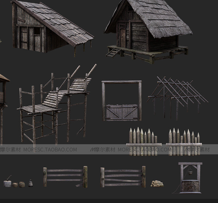 图片[8]-C4D/blender中世纪乡村风房屋茅草房子建筑3d模型带材质贴图MX397-cg男孩