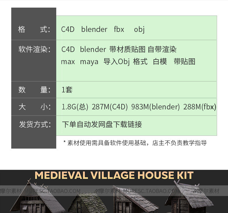 图片[2]-C4D/blender中世纪乡村风房屋茅草房子建筑3d模型带材质贴图MX397-cg男孩