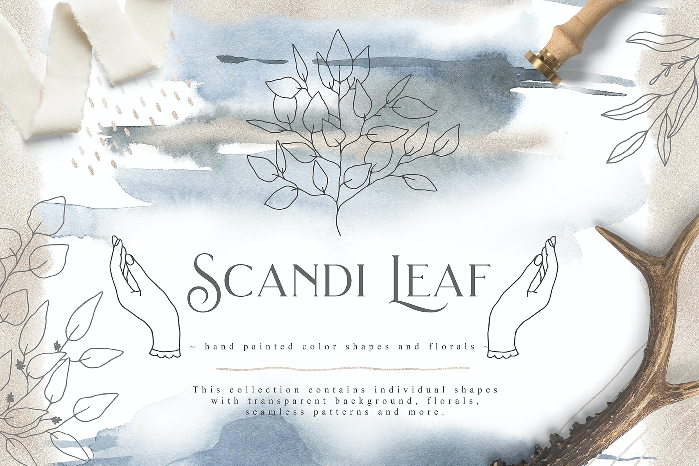 Scandi Leaf Watercolor Light Blue Gold Collection.jpg