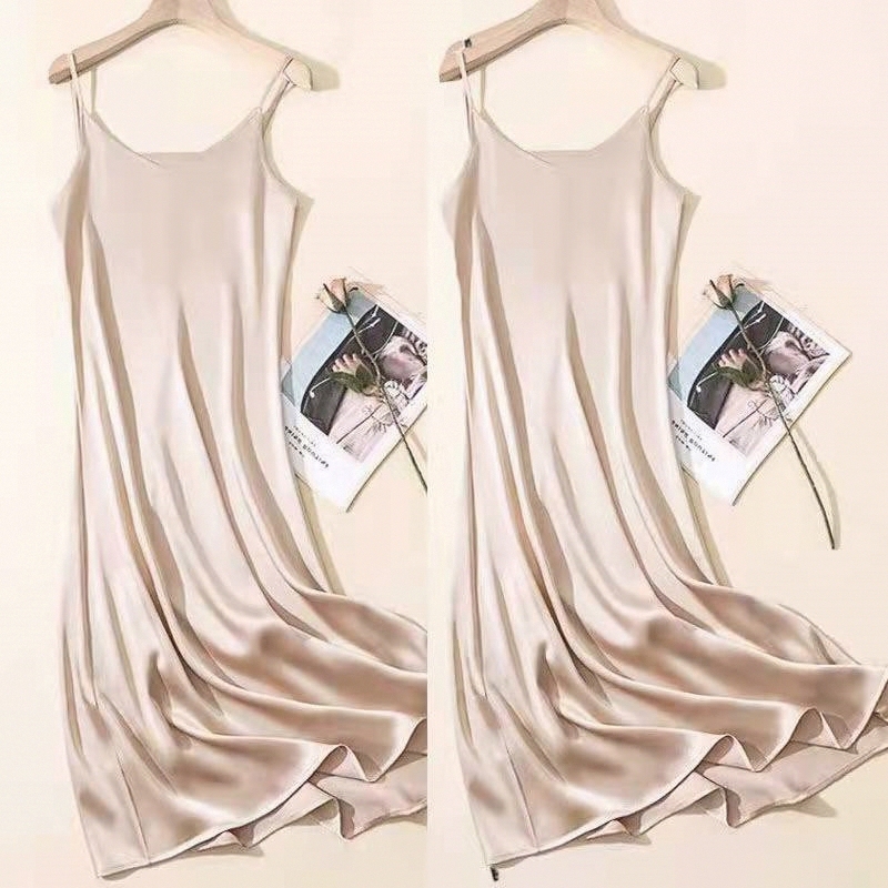 Summer High-End Hangzhou Satin Dress 2026 Trendy New Mid-Length Slim-Fit Slip Dress Summer High-End Hangzhou Satin Dress 2026 Trendy New Mid-Length Slim-Fit Slip Dress