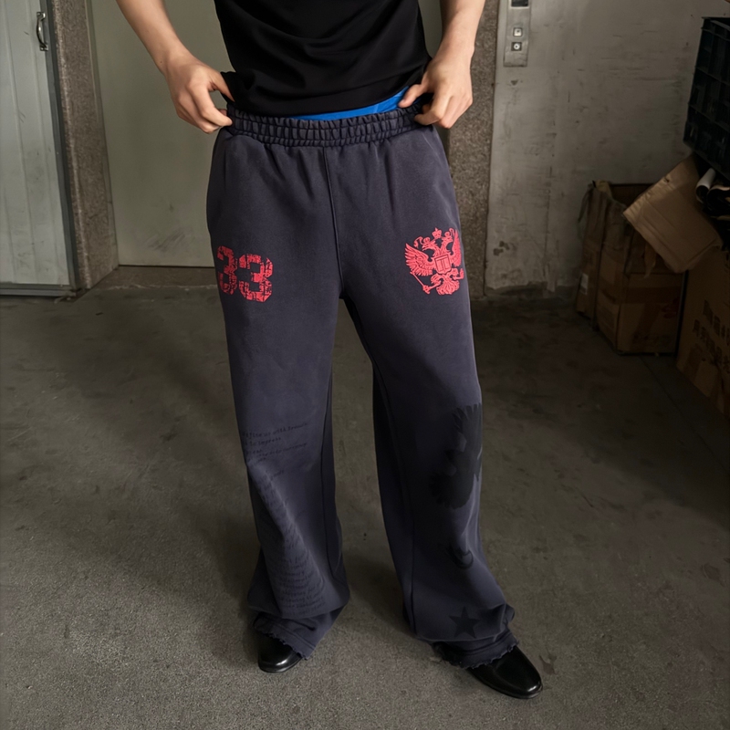 Heavyweight Cotton Terry Sweatpants with Sun-Dried Vintage Wash and Conley Print, 420g, 26Ss, Inall