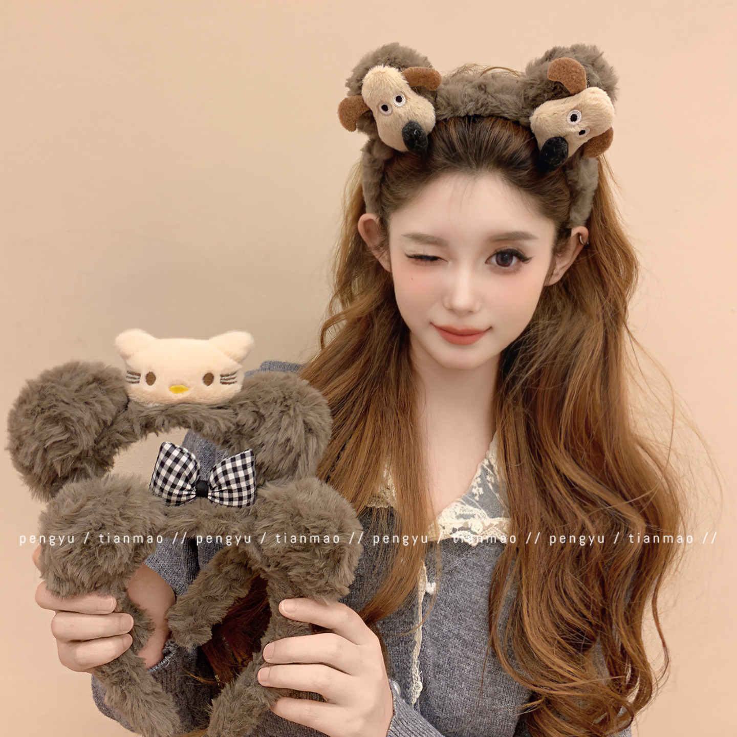 2026 New Cute Palmer Dog Headband Cartoon Plush Hair Clip for Washing Face and Toning - Sweet and Girlish, Versatile Headband