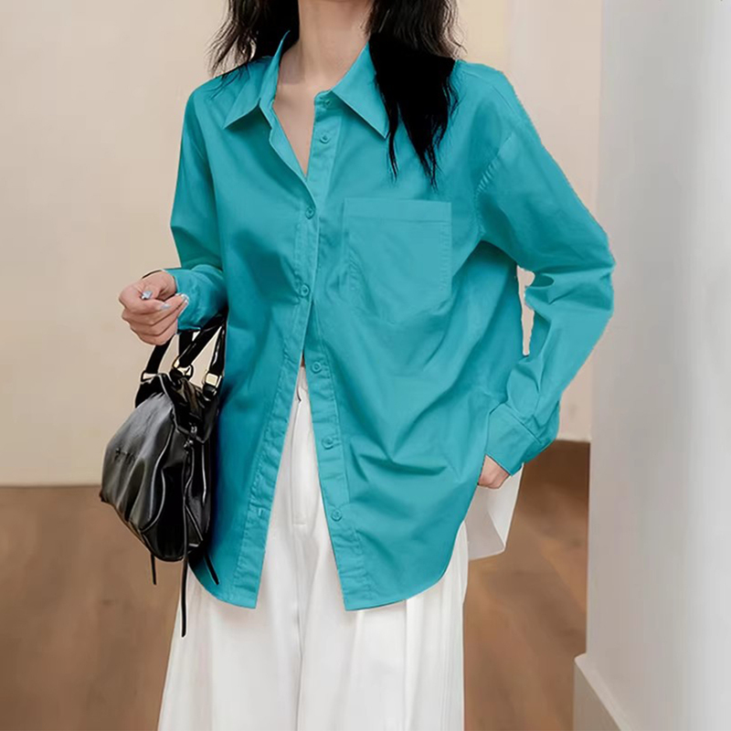 Pure Cotton Shirt for Women, Lake Blue, Autumn 26, Slim Fit, Layering Shirt, High-End Peacock Blue, Loose Casual Top Pure Cotton Shirt for Women, Lake Blue, Autumn 26, Slim Fit, Layering Shirt, High-End Peacock Blue, Loose Casual Top