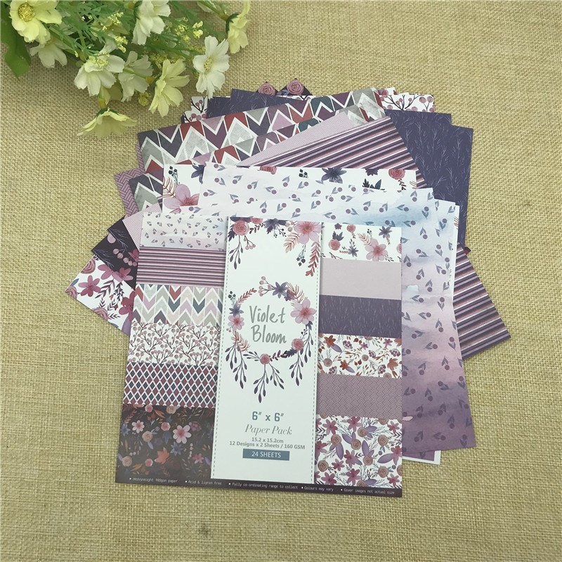 24 sheets 6X6Violet Bloom paper Scrapbooking paper pack