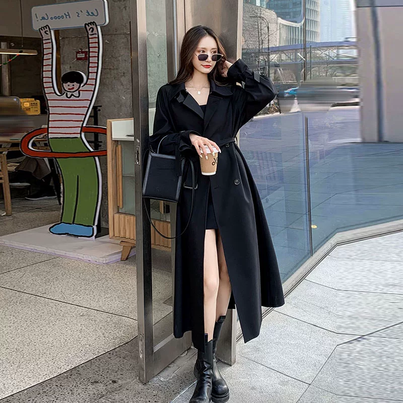 Осень trench coat, длинная куртка, средняя длина, городской стиль, для подростков, свободный крой