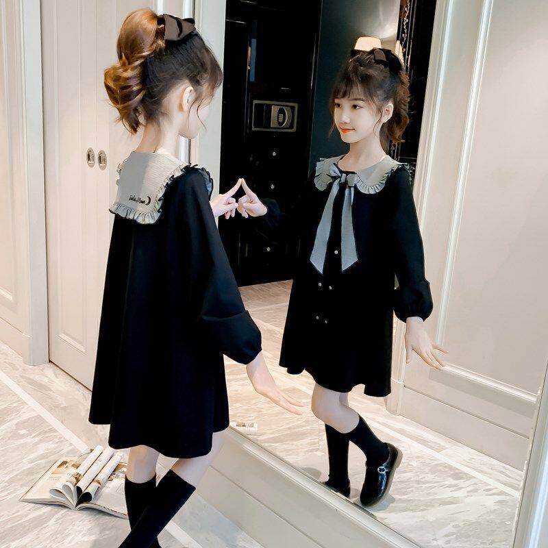 Girls dress spring and autumn dress 2022 new children's plus velvet princess skirt girl long-sleeved big children's skirt children's clothing
