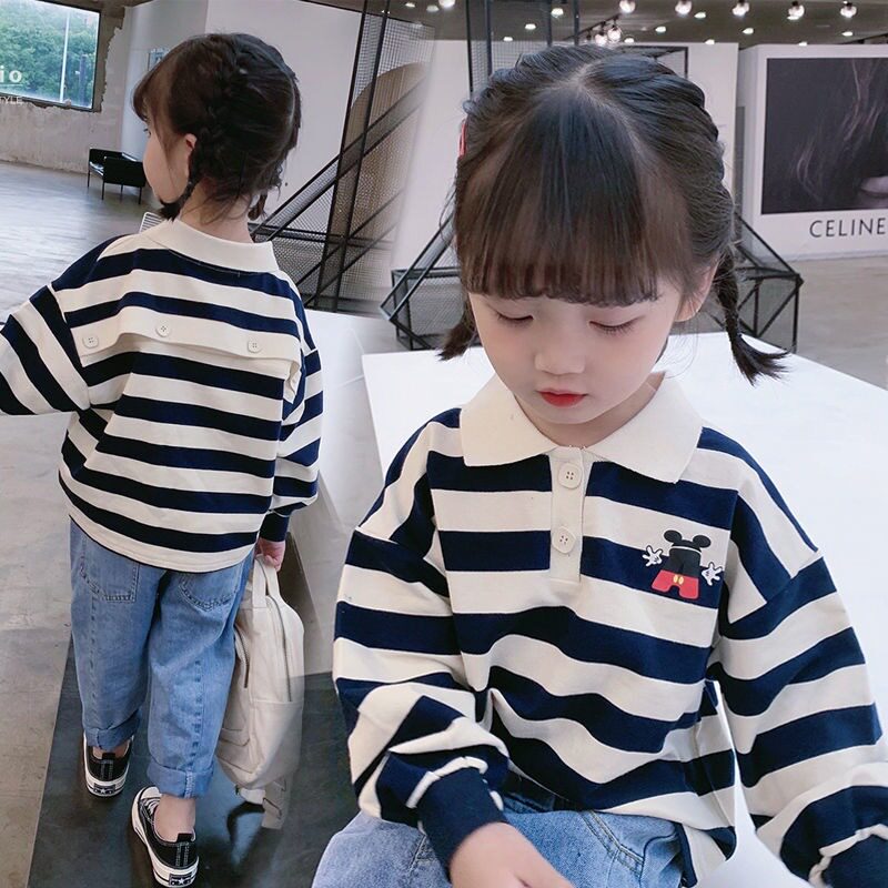 Girl Striped Casual Blouse Spring 2022 New Girl Outwear Long Sleeve Blouse Children Male main Wind Breeze Clothing Tide