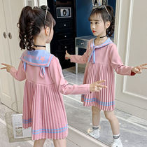 Girl Long Sleeve Dress Dress Autumn Dress 2022 New Little Girl 100 Pleats Princess Dresses Trendy Children Academy Wind Skirts