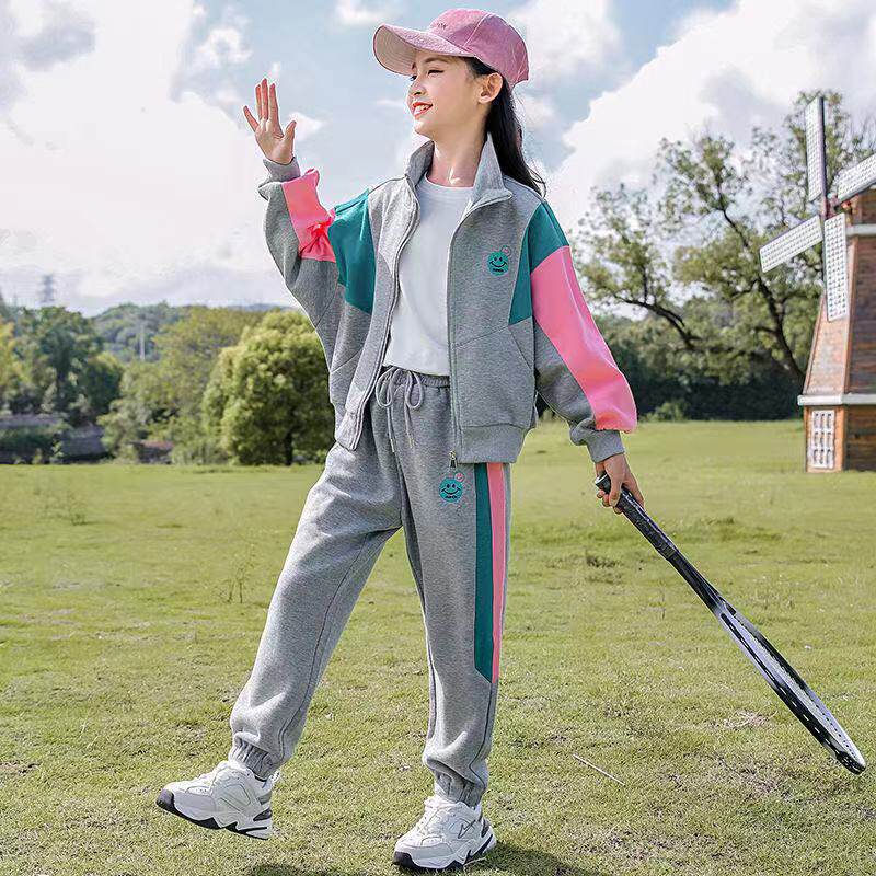 Girls Sports Autumn Wear 2021 New Foreign Pie Medium and Big Children's Clothing Spring and Autumn Children's Fashion Girls Two-Piece Set Tide