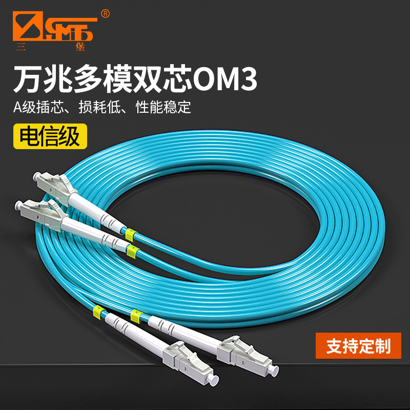 Sanbao Telecom-Grade 10g Fiber Optic Patch Cord Lc to Lc-Sc-Fc-St Multimode Dual-Core Om3 Optical Fiber Cable for Data Center Lan Cabling, Fiber Optic Patch Cord with Square to Round Connector 10m 20m / 50m