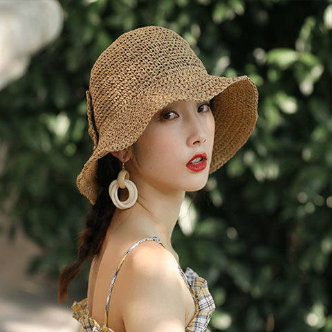 Bowknot Fisherman Hat Collapsible Sun Hat Sun Hat Small Edge Straw Hat Women Summer Hat Seaside Beach Hat Cute