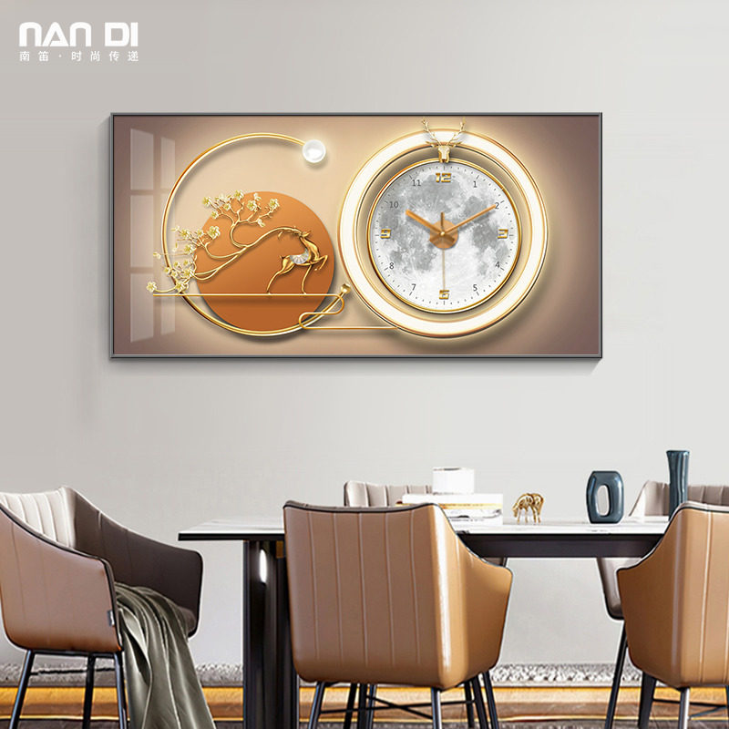 Living room clocks light and luxurious modern minimalist clock elk restaurant painting hanging bell Fashion Atmospheric Background Wall Mural-Taobao