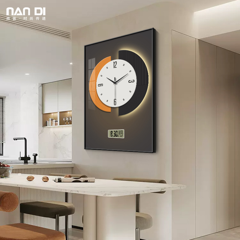 2023 New Perpetual Calendar Restaurant Decoration Painting Clock Hanging Clock Living Room TV Background Wall Electronic Clock Advanced Sensation-Taobao