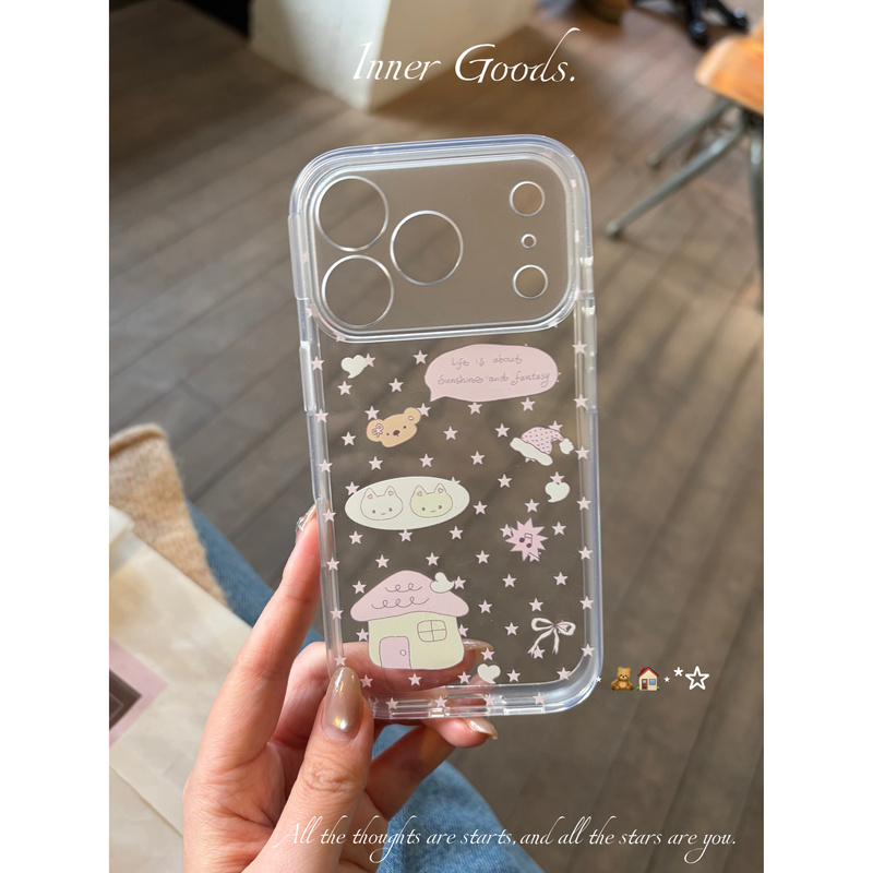 Cute Star-Shaped Shell Phone Case ~ Lightweight, Hollow, Transparent Edge, High-Transparency Acrylic Full-Cover Phone Case, Shockproof, Suitable for Apple 1716Pro1514Pro13Promax