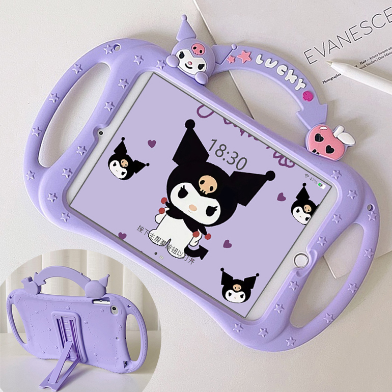 Suitable for Apple iPad Air 5 Protective Case, Ninth Generation Cartoon Air 2 Kuromi 10.2inch, Sixth Generation Tablet Pro 2021 Anti-Drop, New Model 7, 11 Children's 3 Mini 4 Handle, Eighth Generation Silicone iPad 10 Case