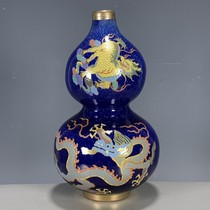 Antiques and miscellaneous antiques and second-hand goods European return Jilan kiln turned Jun porcelain gold-painted luminous dragon pattern gourd bottle