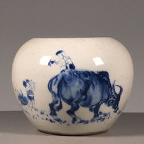 Antique ancient porcelain second-hand old porcelain Jiangxi Porcelain Company Factory porcelain blue and white shepherd boy riding a cow water bowl from the Republic of China complete package old