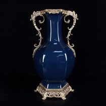 Qing Dynasty Yongzheng Ji blue glaze inlaid copper amphora Height and width: 42*23cm