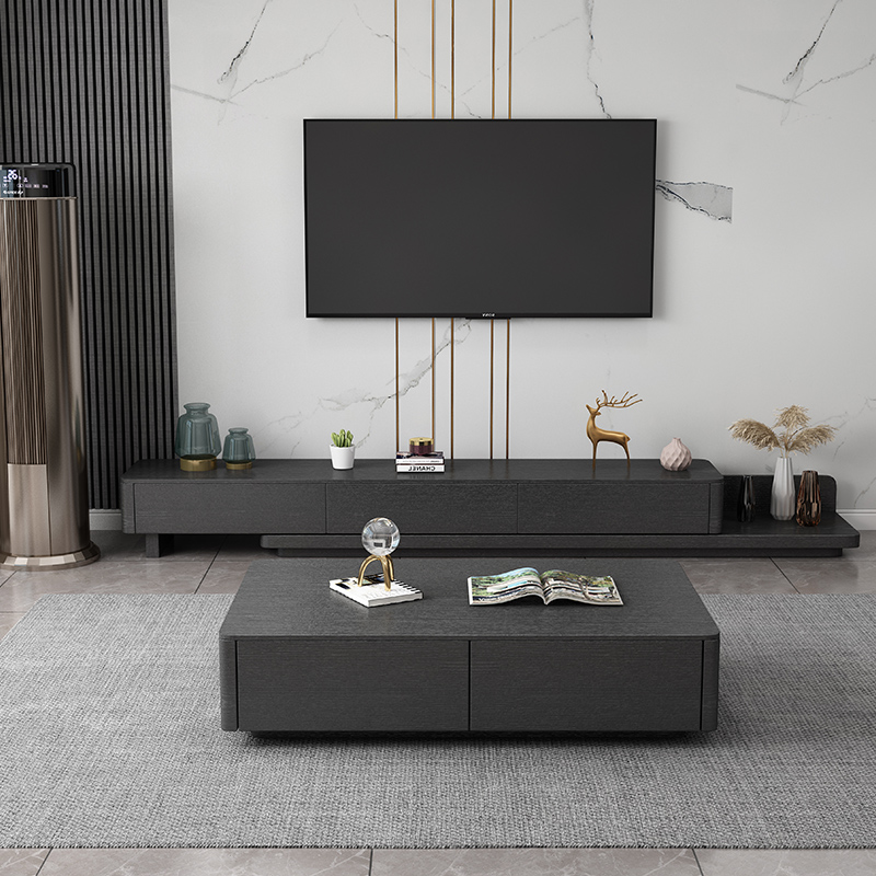 Modern minimalist TV cabinet coffee table combination scalable size Nordic light luxury coffee table complete living room floor cabinet