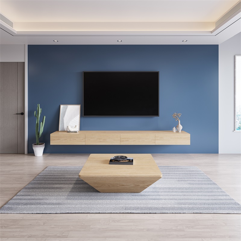 Log color hanging TV cabinet coffee table combination modern minimalist living room home wall hanging cabinet can be customized