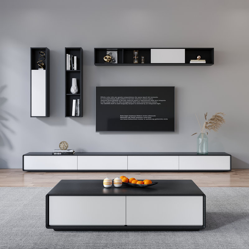Nordic TV cabinet coffee table combination set size apartment living room simple modern TV cabinet rounded anti-collision black