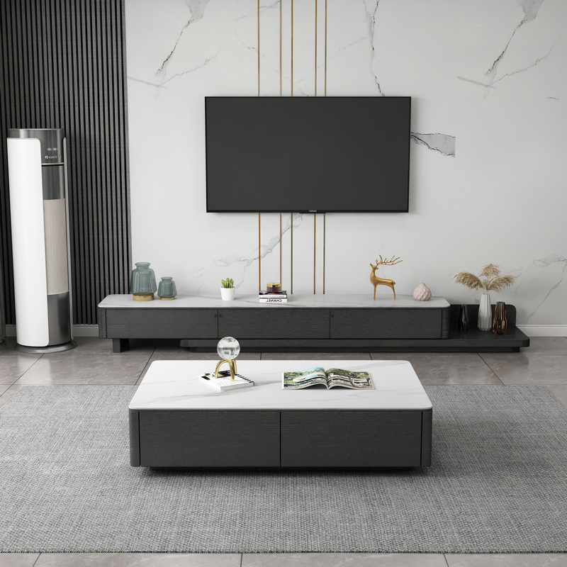 Simple and modern Nordic slate TV cabinet coffee table combination size apartment retractable TV cabinet living room furniture