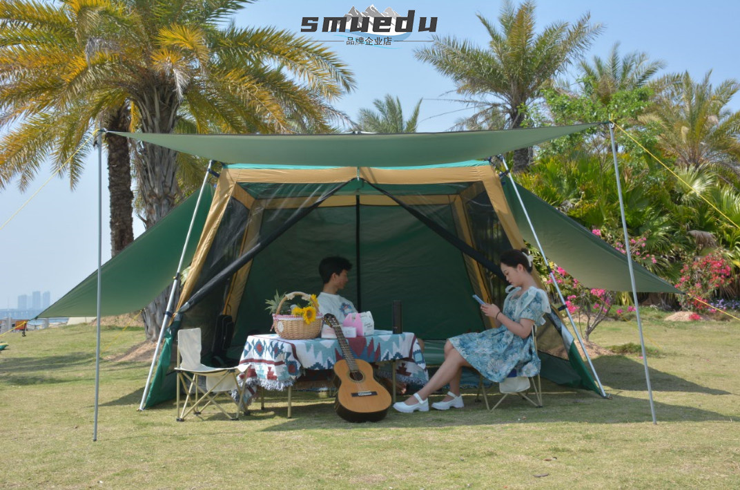 Outdoor automatic pergola tent 8-10 people camping anti-mosquito thickened with silver sunscreen rainproof fishing beach canopy