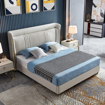 Nordic Postmodern Light Lavish Genuine Leather Bed Master Bedroom 1 8 m Double-bed Fancy Minimalist Style Soft Bag Mesh Red Bed