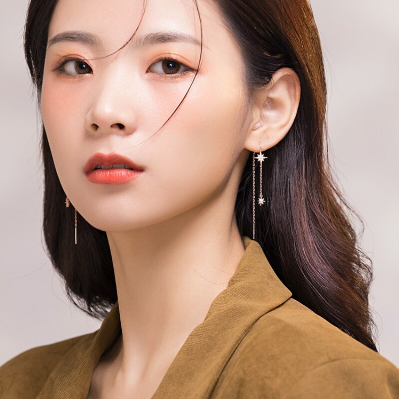 Ear chain Han implottering light extravagant superior temperament Long version anti-loss Stars flow sueared with slim ear pendant temperamental ear decoration