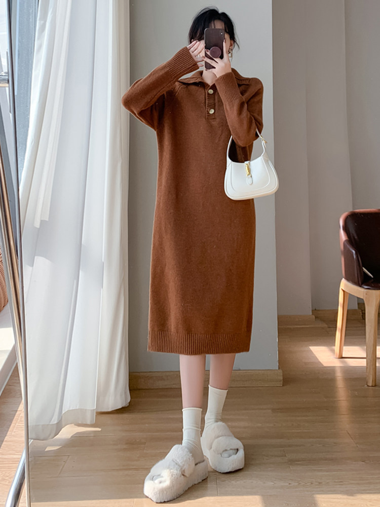 UK NEXT ROAD MATERNITY SWEATER MIDI POLO NECK PLUS SIZE KNIT DRESS AUTUMN AND WINTER INNER LAYER SKIRT