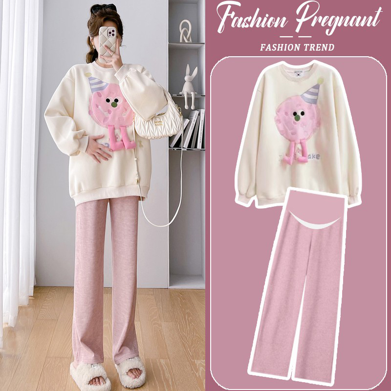 Dhwa Maternity Spring and Autumn New Set, Mid-Length Fashionable Sweatshirt Top and Pants Two-Piece Set for Winter Dhwa Maternity Spring and Autumn New Set, Mid-Length Fashionable Sweatshirt Top and Pants Two-Piece Set for Winter
