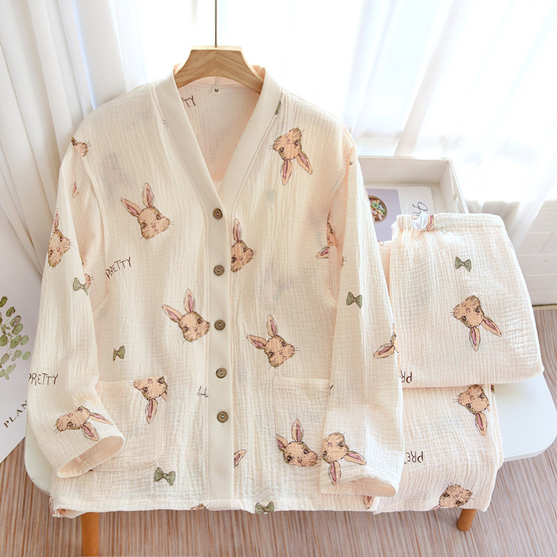 British Dhwa Postpartum Pure Cotton Gauze Maternity Clothes Spring and Summer New Thin Pajamas Two-Piece Set for Women
