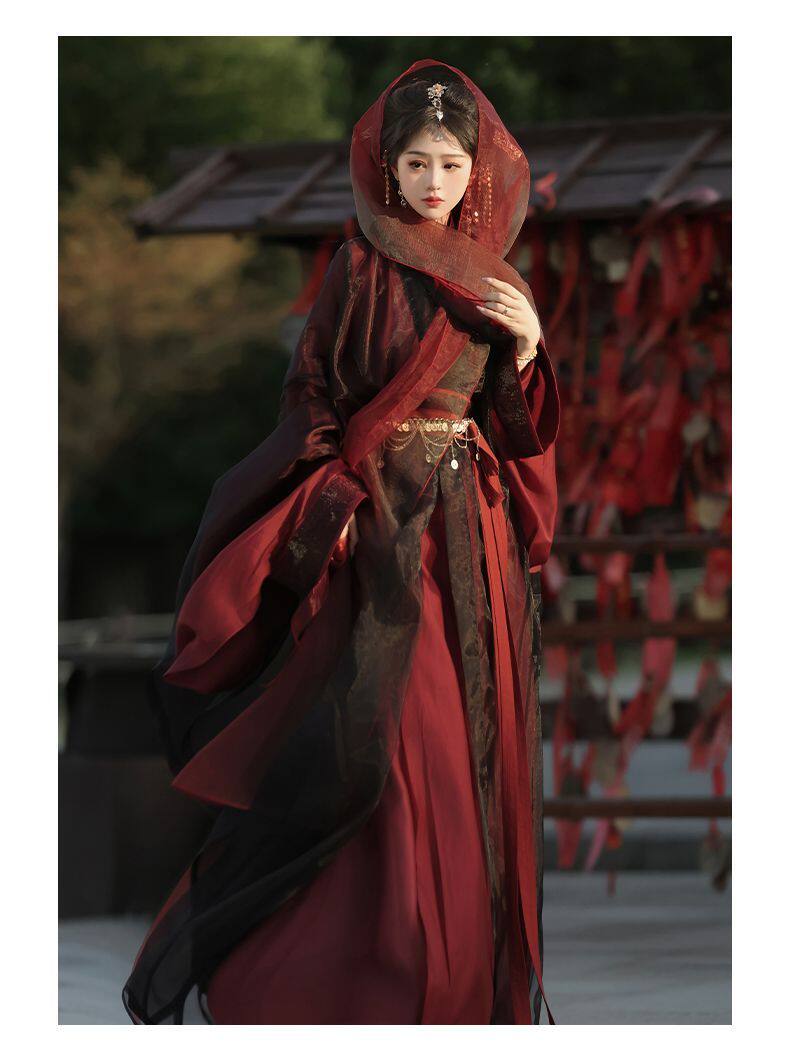 Китайцы одежда наборы 魏晋制汉服【虞姬叹】交领大袖衫直裾鎏金印花战国袍古风男女套装