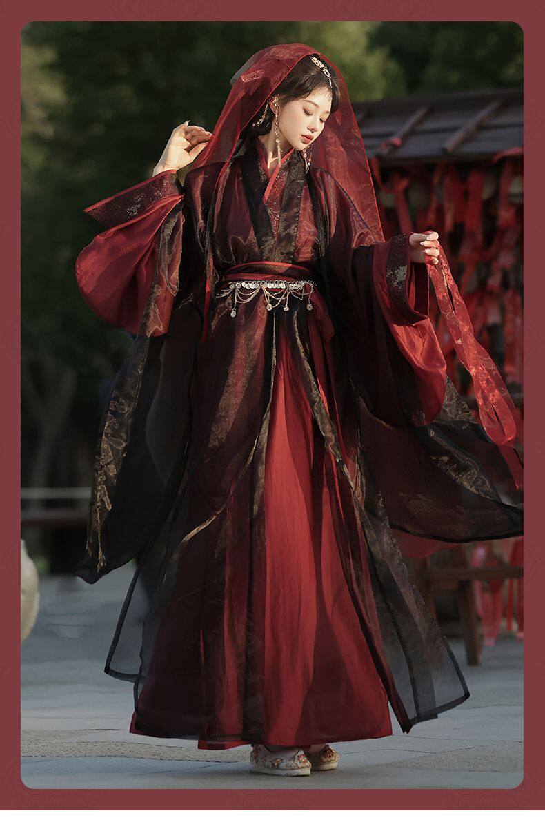 Китайцы одежда наборы 魏晋制汉服【虞姬叹】交领大袖衫直裾鎏金印花战国袍古风男女套装