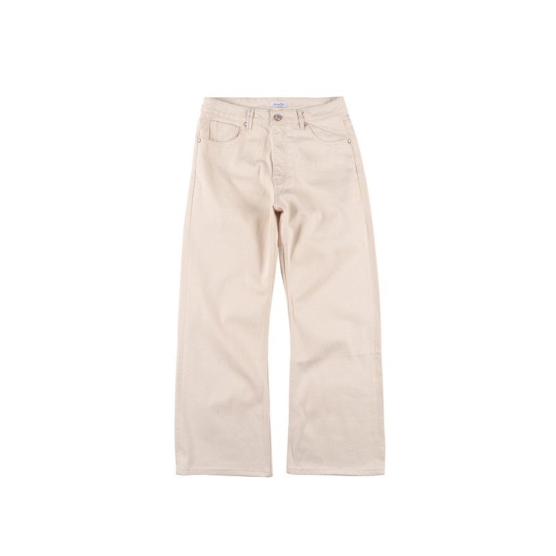Onestep Narrow Blue-Edged Selvedge Raw White Denim Pearl Button Horsehair Patchwork Commuting A-Line Flared Pants
