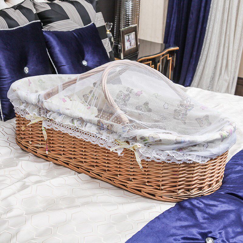 Wicker baby basket car portable baby basket bed newborn baby carrying basket cradle carrying basket