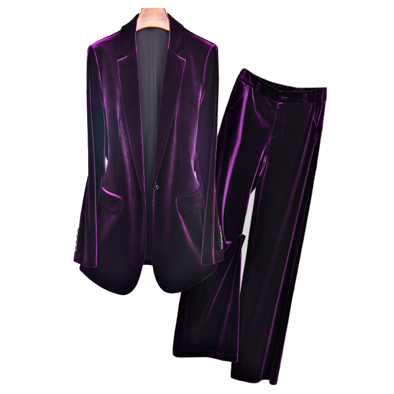 2025 Spring and Autumn Purple High-End Velvet Slim Fit Fashion Blazer Plus Size Professional Annual Meeting Suit Elegant Set