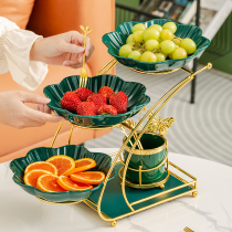 Light Extravagant 2021 Ceramic Fruit Tray Creative Modern Living Room Multilayer Fruit Tray Mesh Red Home Creative Triple Candy Tray