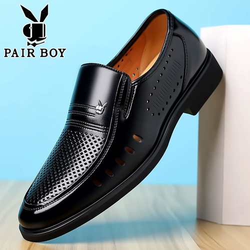 Мужские туфли, тапочки в стиле Crocs, повседневные босоножки, летние дышащая обувь, из натуральной кожи, для среднего возраста